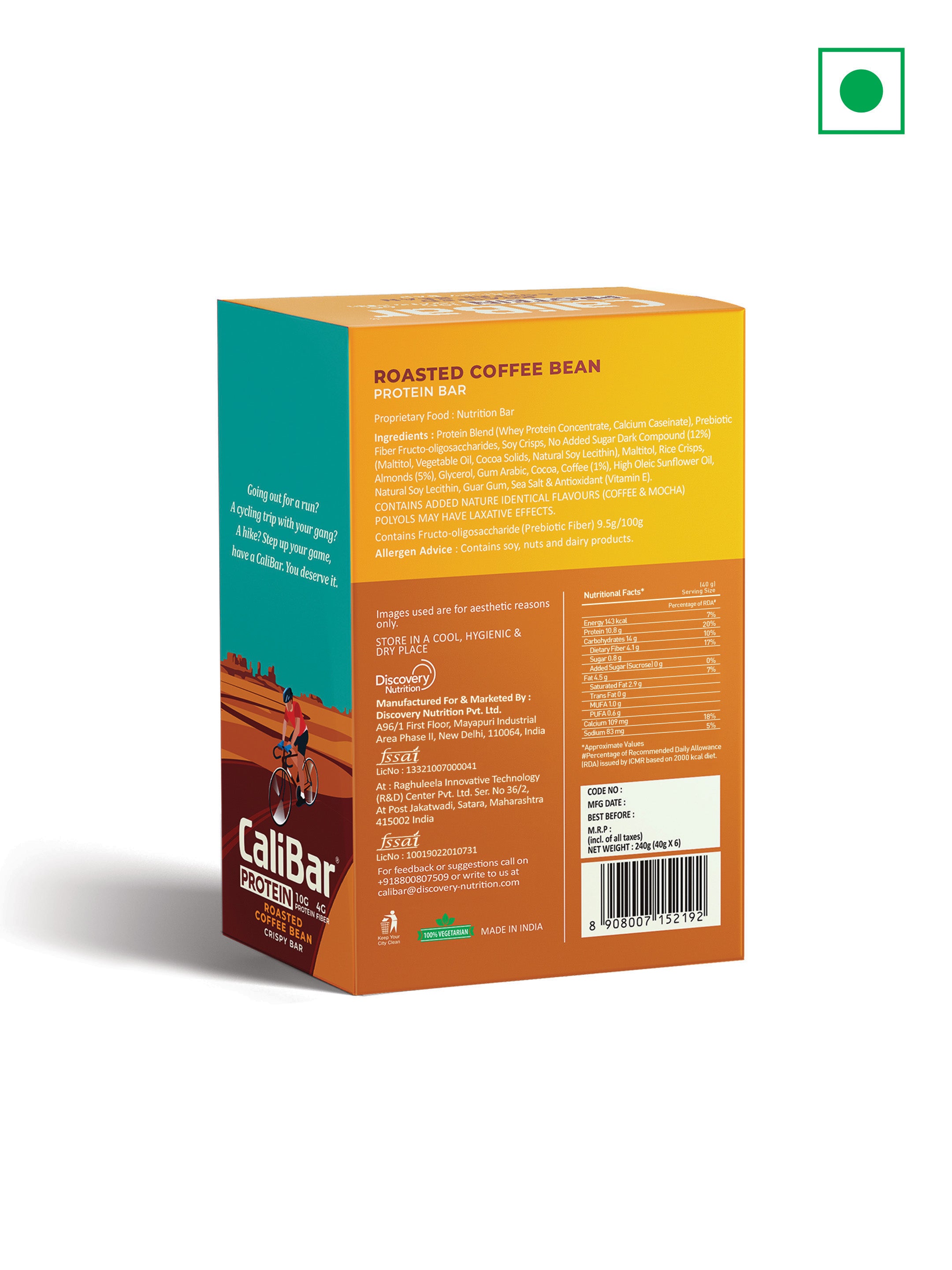 CaliBar 10g Protein Bar - Roasted Coffee Bean (Pack of 6)