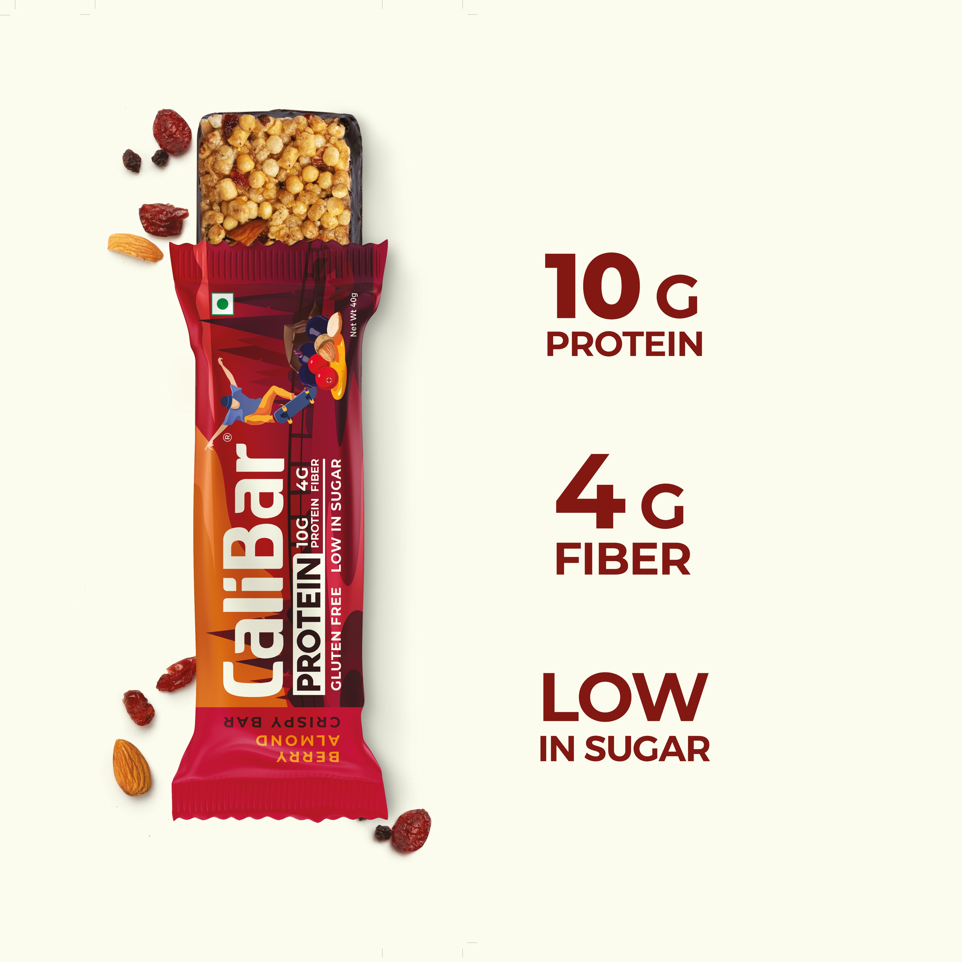 CaliBar 10g Protein Bar - Roasted Coffee Bean, Choco Blueberry & Berry Almond, Pack of 3 Bars
