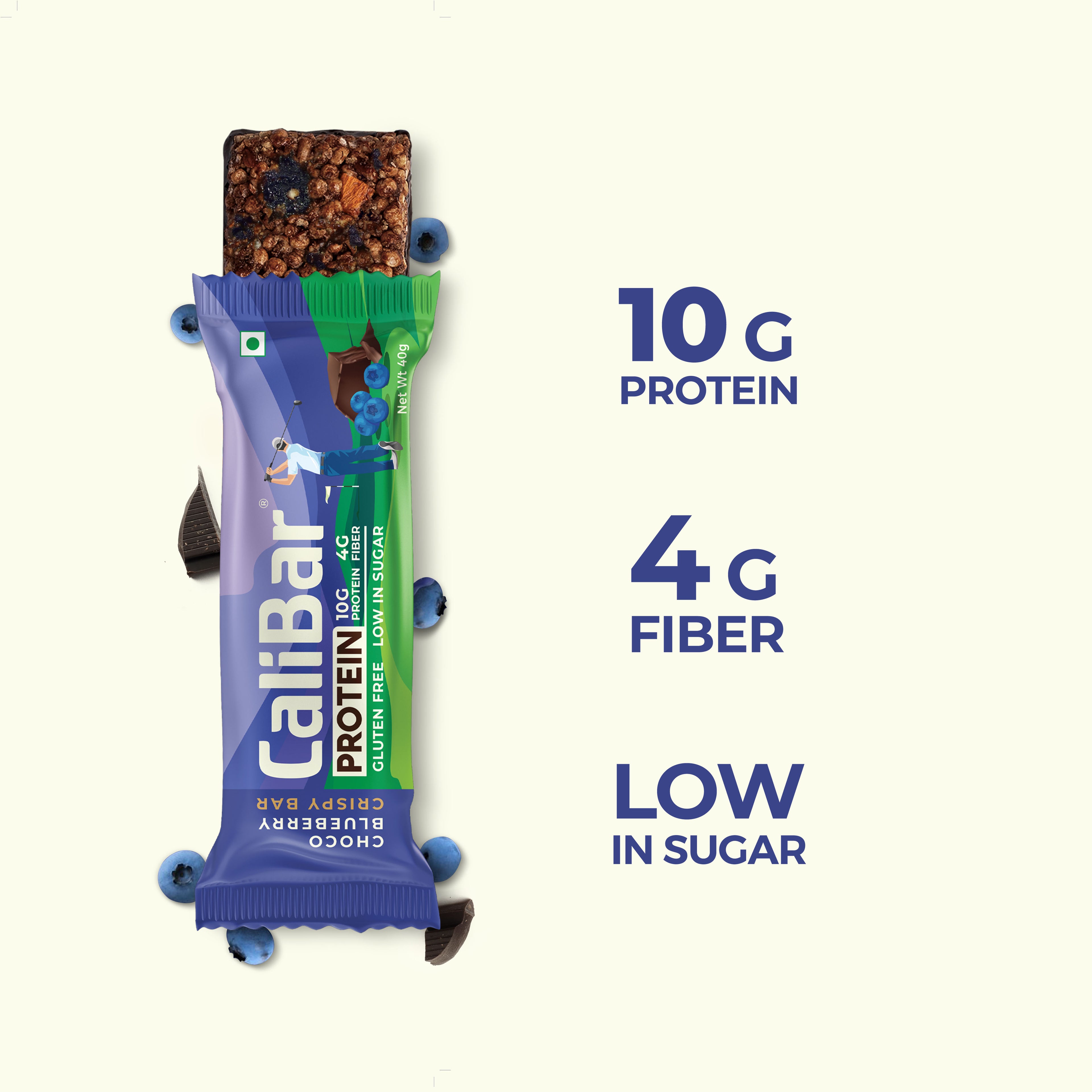 CaliBar 10g Protein Bar - Choco Blueberry Crispy Bar (Pack of 6)
