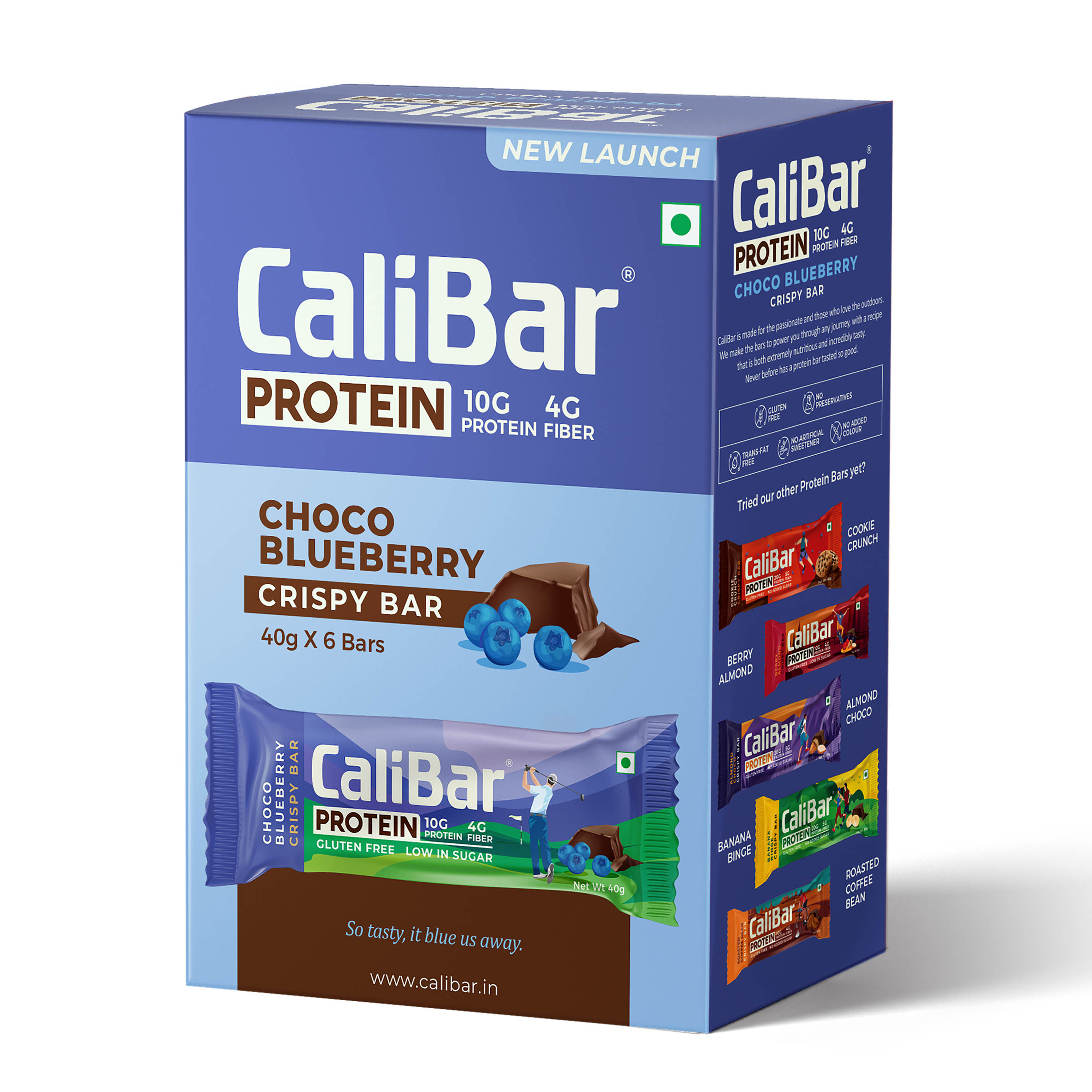 CaliBar 10g Protein Bar - Choco Blueberry Crispy Bar (Pack of 6)