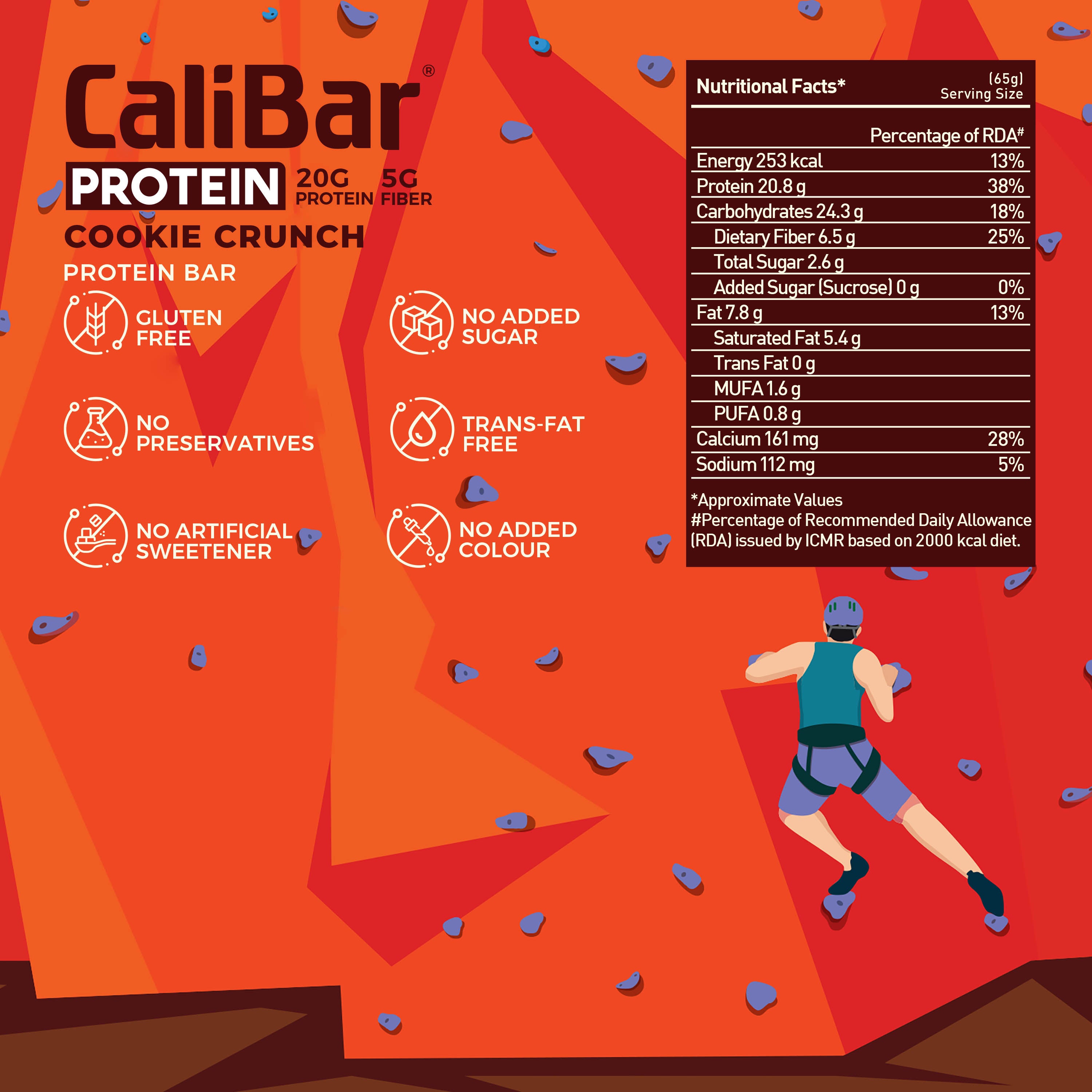 CaliBar 20g Protein Cookie Crunch and 10g Protein Choco Blueberry (Pack of 2 Bars)