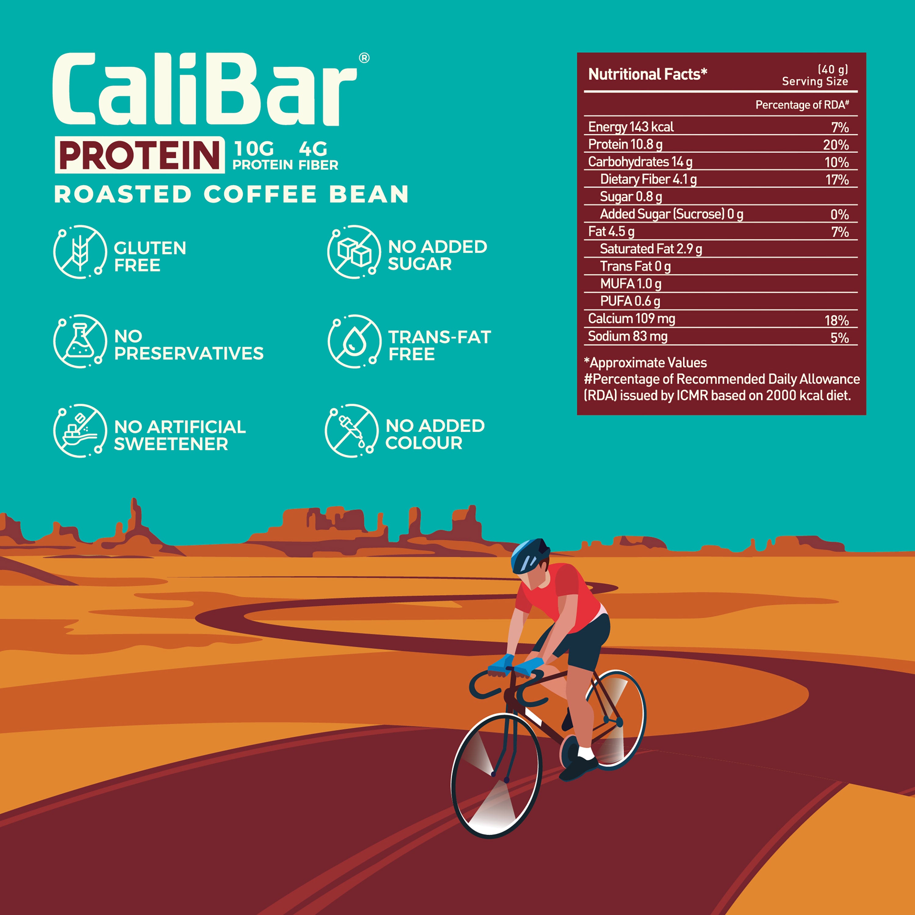 CaliBar 10g Protein Bar - Roasted Coffee Bean (Pack of 6)