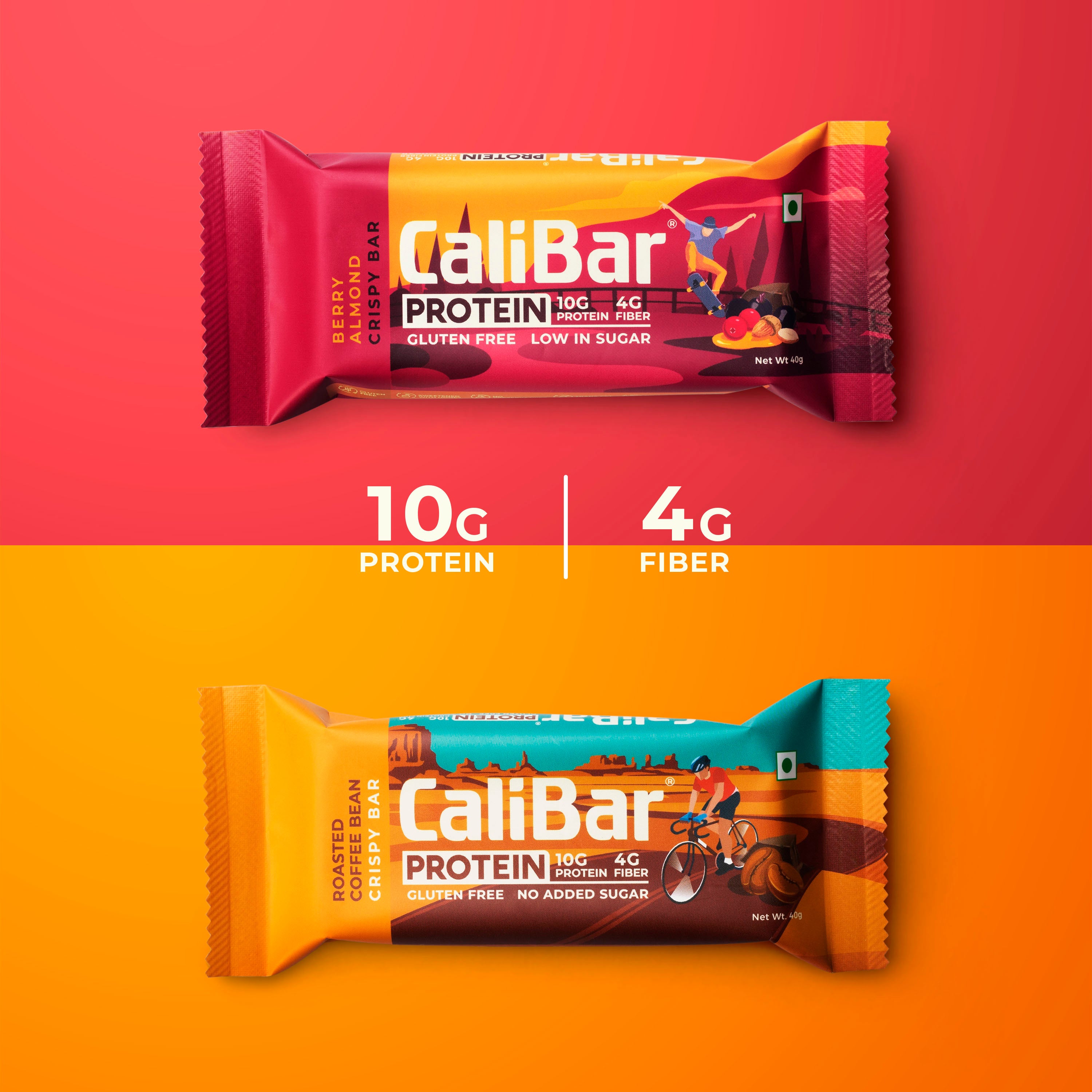 CaliBar 10g Protein Bar - Berry Almond + Roasted Coffee Bean (Assorted Pack of 6 Bars)