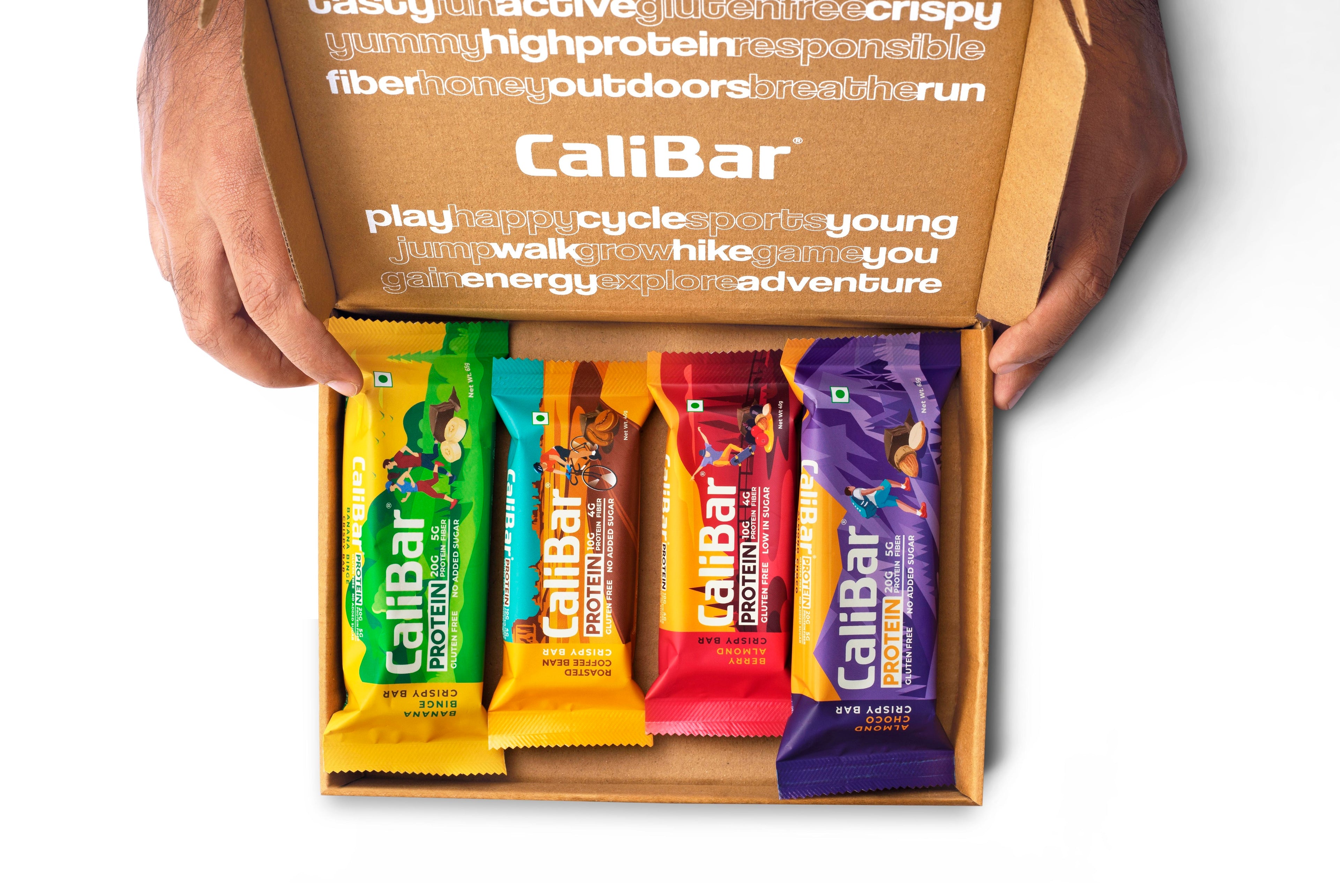 CaliBar Protein - All in 1 Pack of 4 Bars - Almond Choco, Berry Almond, Roasted Coffee &amp; Banan Binge Crispy Protein Bars