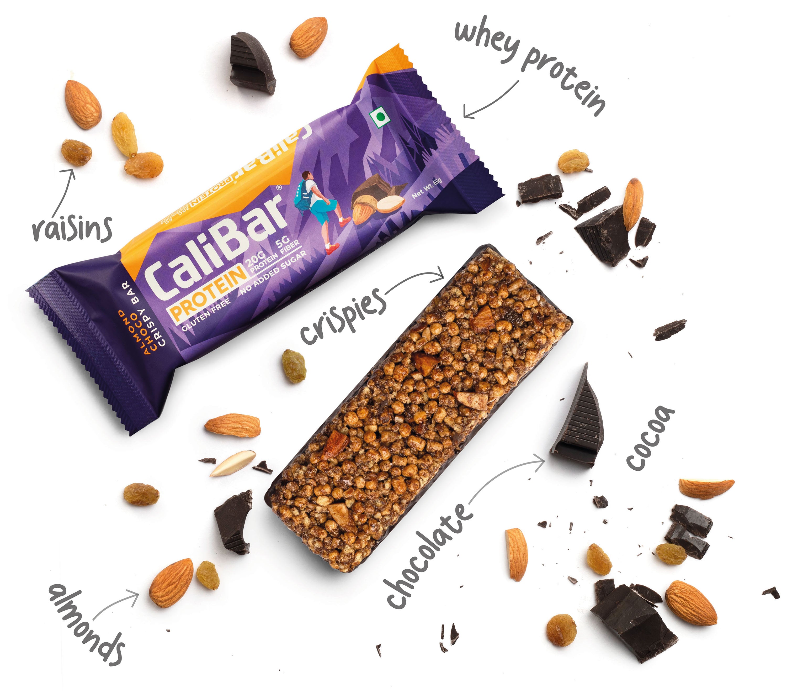 CaliBar Protein - All in 1 Pack of 4 Bars - Almond Choco, Berry Almond, Roasted Coffee &amp; Banan Binge Crispy Protein Bars