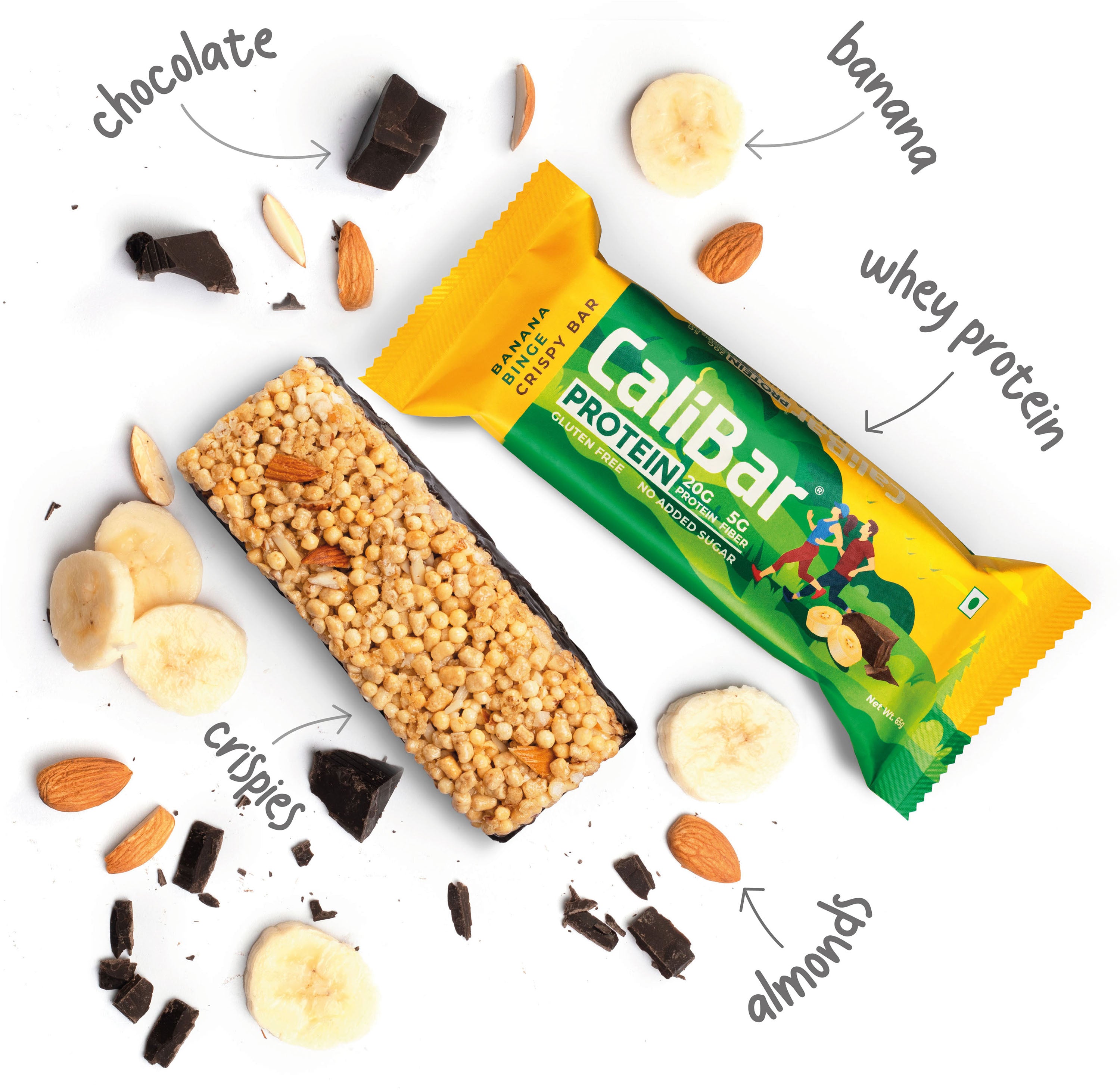 CaliBar Protein - All in 1 Pack of 4 Bars - Almond Choco, Berry Almond, Roasted Coffee &amp; Banan Binge Crispy Protein Bars