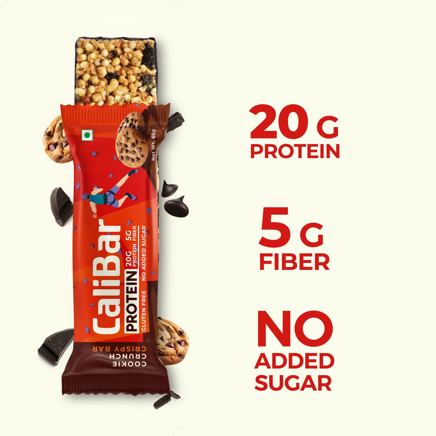 CaliBar 20g Protein Bar Assorted Pack - 2 x Almond Choco, 2 x Cookie Crunch 1, x Banana Binge Crispy Bar (Pack of 5)