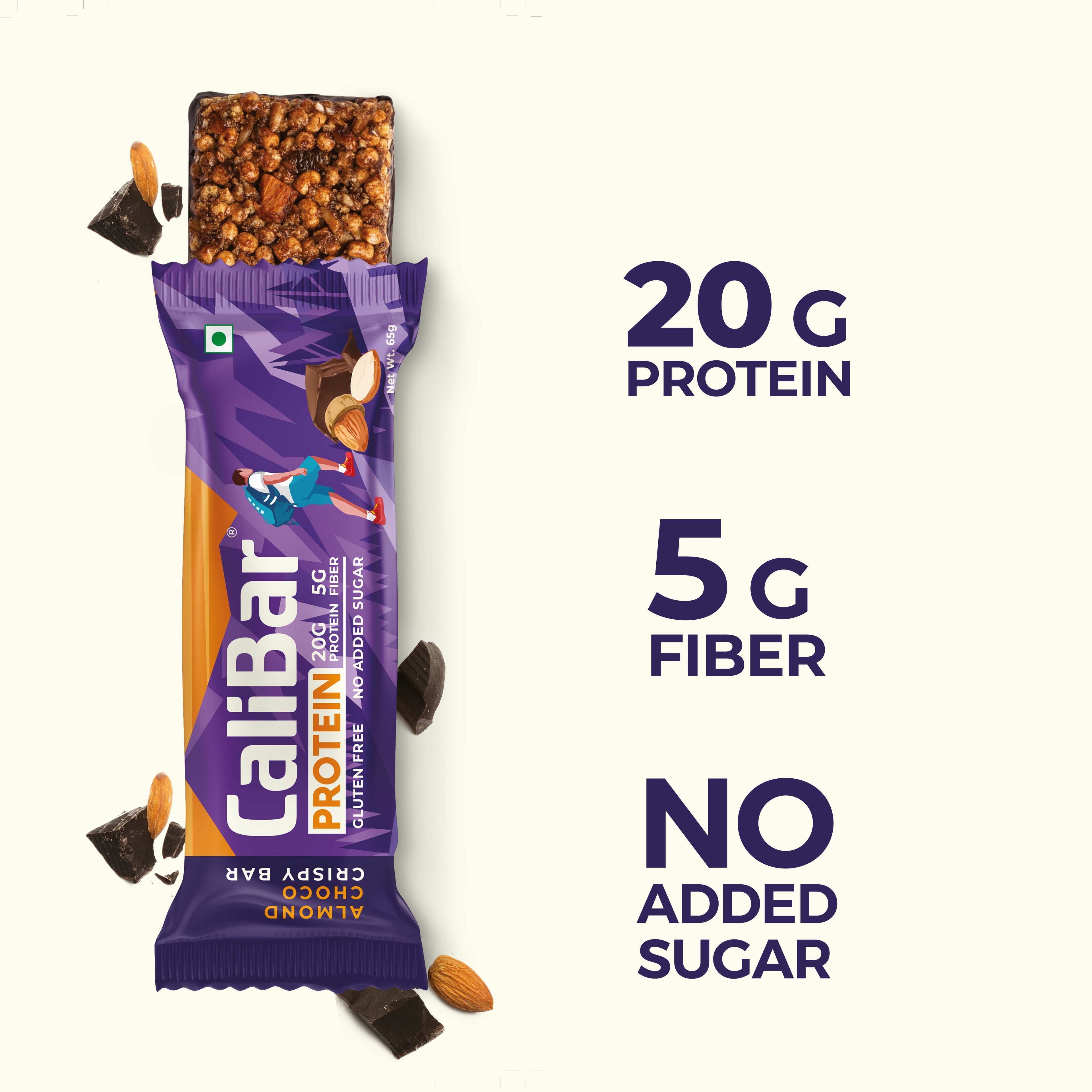 CaliBar 20g Protein Bar Assorted Pack - 2 x Almond Choco, 2 x Cookie Crunch 1, x Banana Binge Crispy Bar (Pack of 5)