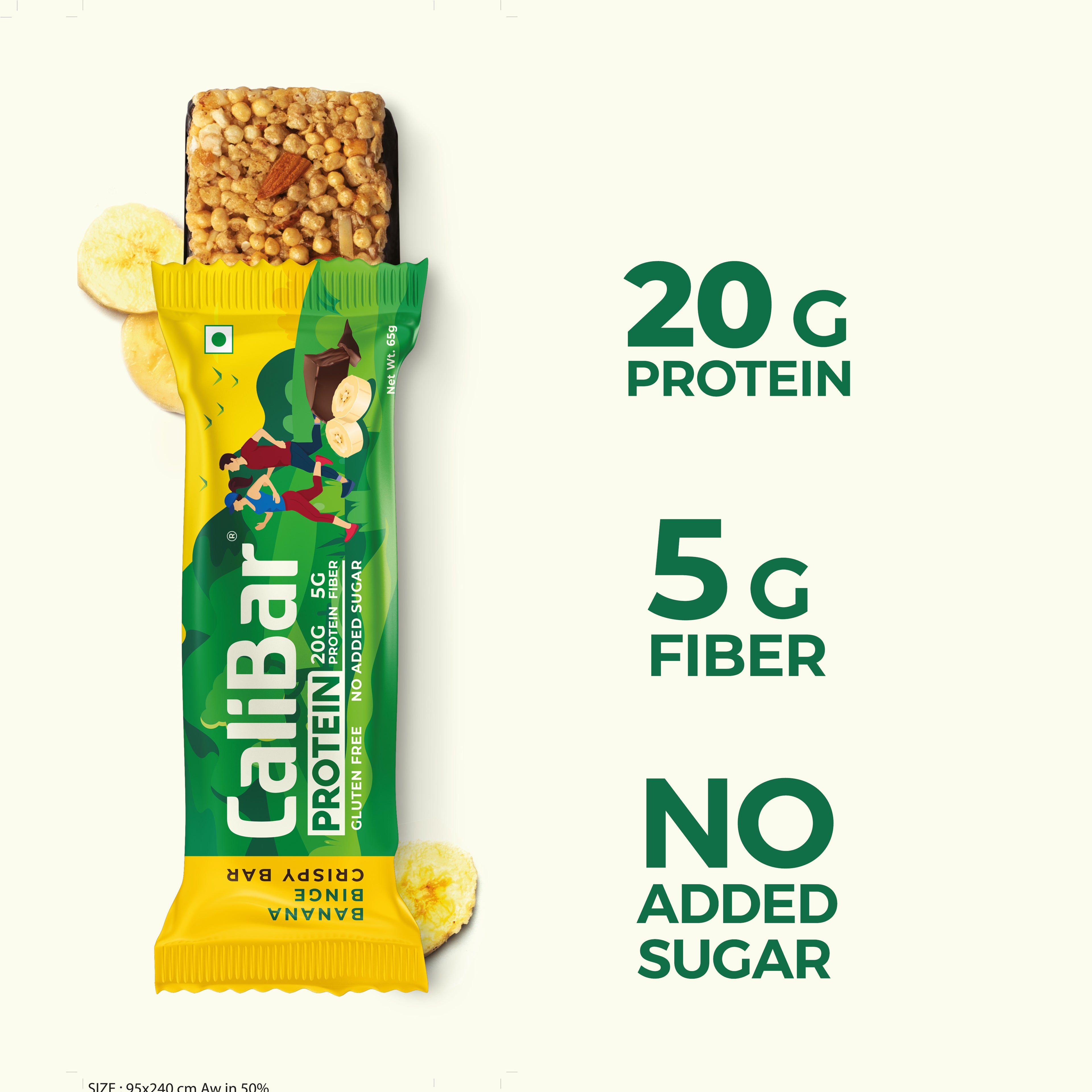 CaliBar 20g Protein Bar Assorted Pack - 2 x Almond Choco, 2 x Cookie Crunch 1, x Banana Binge Crispy Bar (Pack of 5)