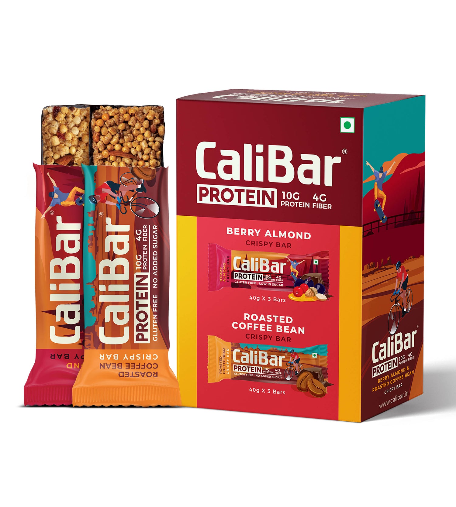 CaliBar 10g Protein Bar - Berry Almond + Roasted Coffee Bean (Assorted Pack of 6 Bars)