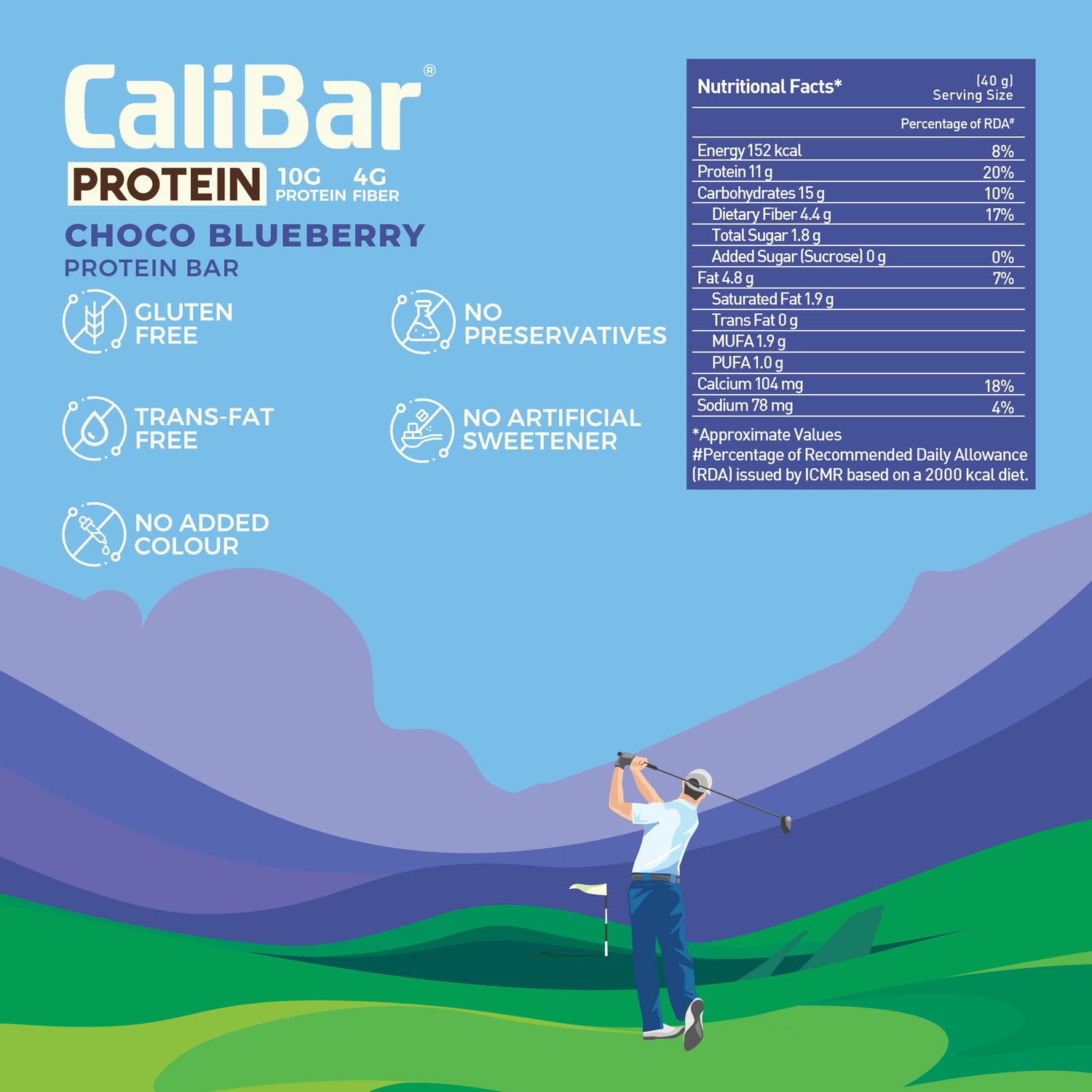 CaliBar 10g Protein Bar - Choco Blueberry Crispy Bar (Pack of 6)