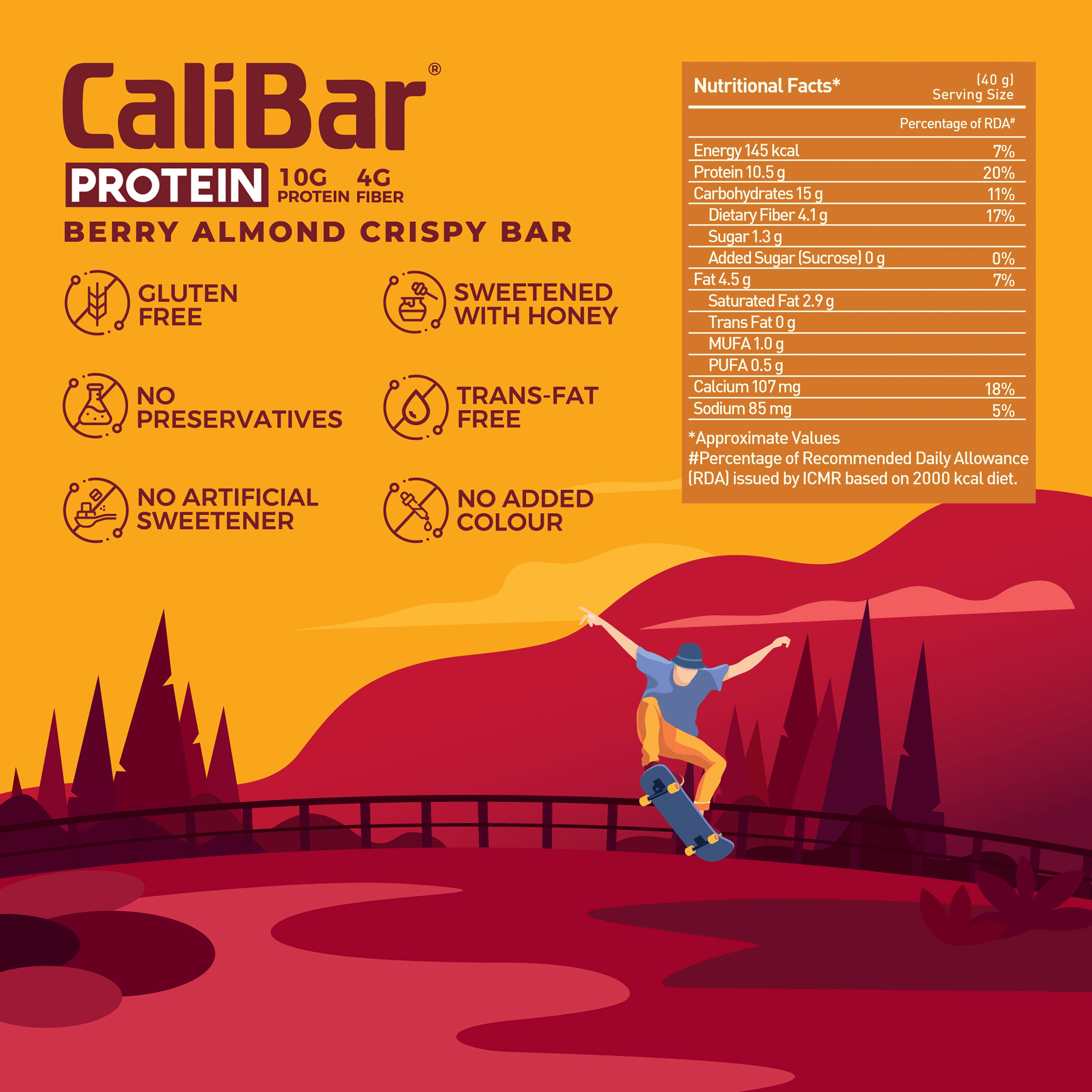 CaliBar 10g Protein Bar - Roasted Coffee Bean, Choco Blueberry &amp; Berry Almond, Pack of 6 Bars