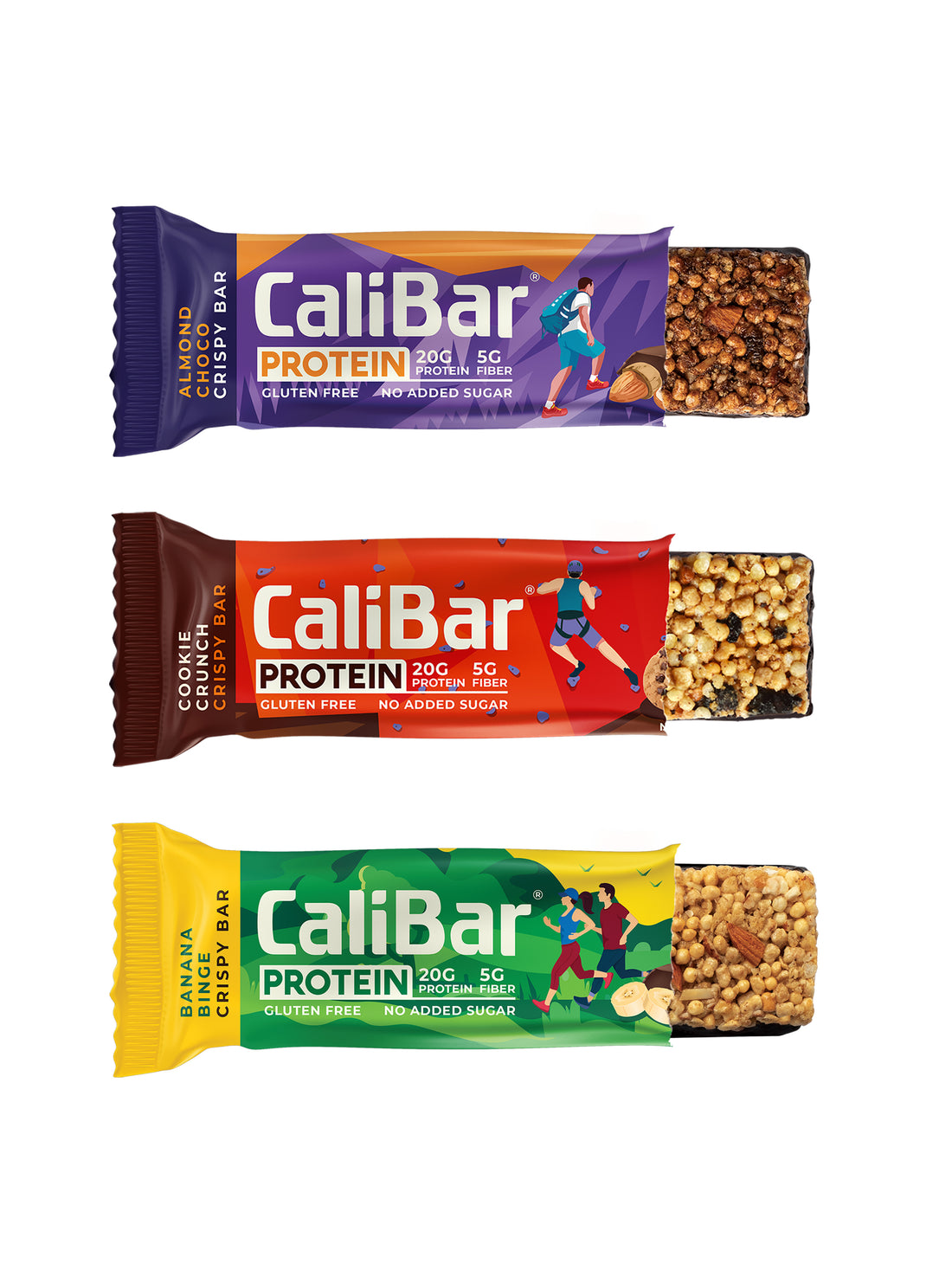 CaliBar 20g Protein Bar Assorted Pack - 1 x Almond Choco, 1 x Cookie Crunch 1, x Banana Binge Crispy Bar (Pack of 3)