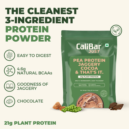 CaliBar Just Chocolate Plant Protein - All Natural Organic Pea Protein + Jaggery + Cocoa