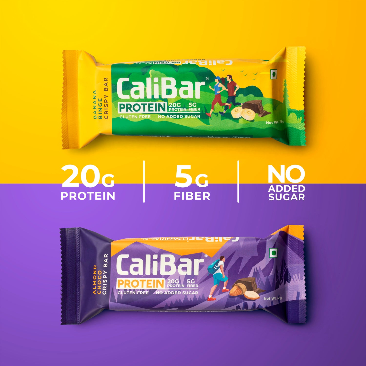 CaliBar 20g Protein Bar - Almond Choco + Banana Binge Crispy Bar (Assorted Pack 0f 6)