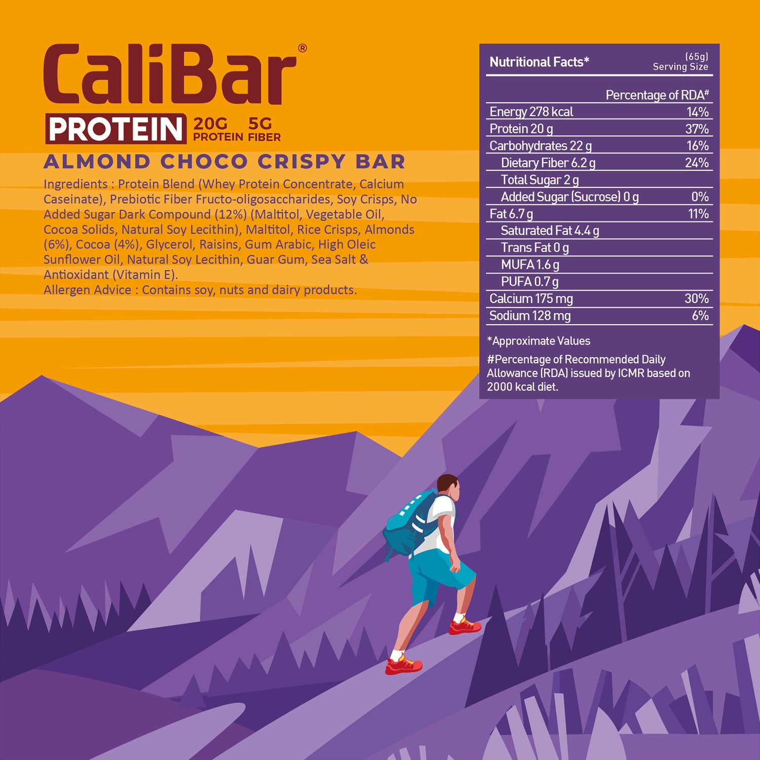 CaliBar 20g Protein Bar - Almond Choco Crispy (Pack of 6)