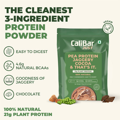 CaliBar Just Chocolate Plant Protein - All Natural Organic Pea Protein + Jaggery + Cocoa