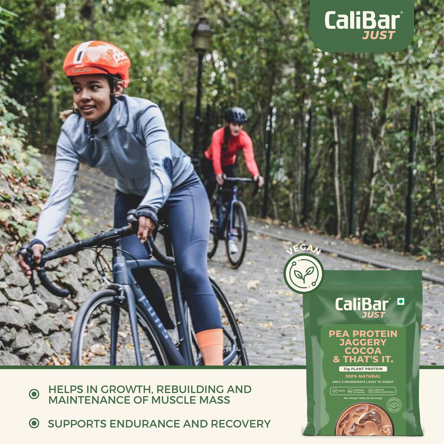 CaliBar Just Chocolate Plant Protein - All Natural Organic Pea Protein + Jaggery + Cocoa