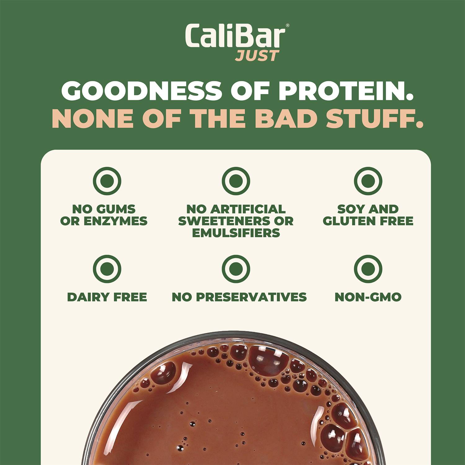 CaliBar Just Chocolate Plant Protein - All Natural Organic Pea Protein + Almonds + Cocoa + Stevia