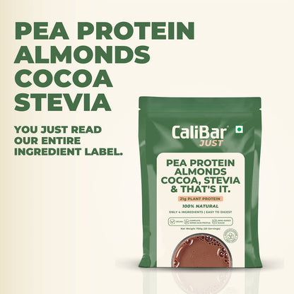 CaliBar Just Chocolate Plant Protein - All Natural Organic Pea Protein + Almonds + Cocoa + Stevia